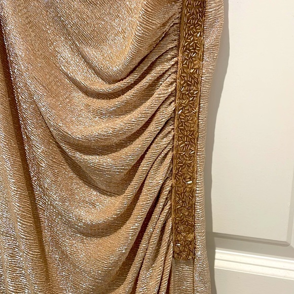 Calvin Klein Gold Off the Shoulder Evening Gown Sz 10 - Picture 2 of 6